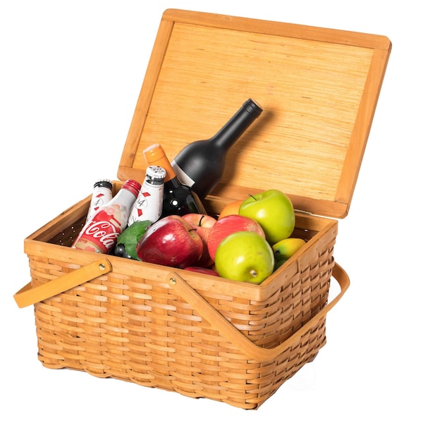 Vintiquewise Woodchip Picnic Storage Basket with Cover and Movable Handles, Large QI004013.L - main